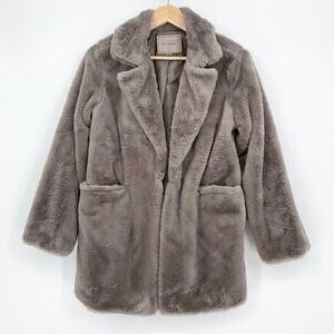 Blank NYC Faux Fur Notched Lapel Oversized Teddy Jacket Cozy Coat, Gray, XS
